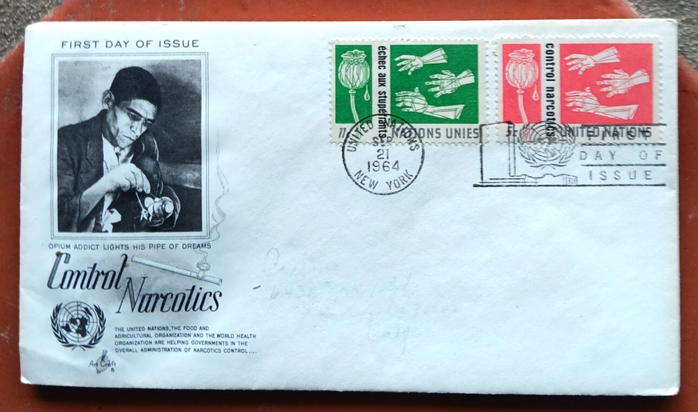 CONTROL NARCOTICS OPIUM & HEROIN COMPLETE SET  1964 ARTCRAFT CACHET UNNY FDC