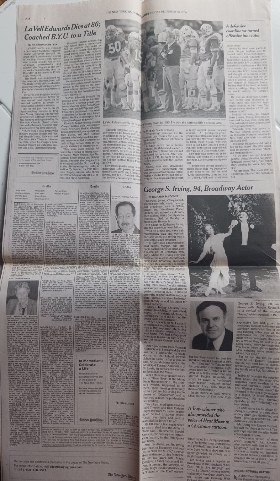 Debbie Reynolds 84 George S. Irving Actor Obituary New York Times 2016