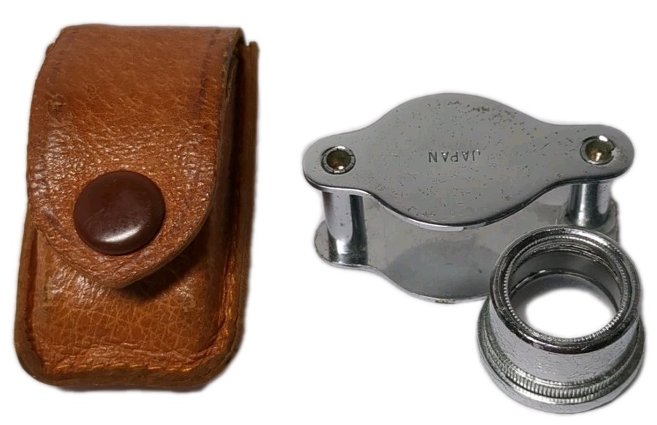 Beauty WARD'S 10x Jeweler Magnifier Loup -Made In Japan~Leather Case~VTG~RARE!
