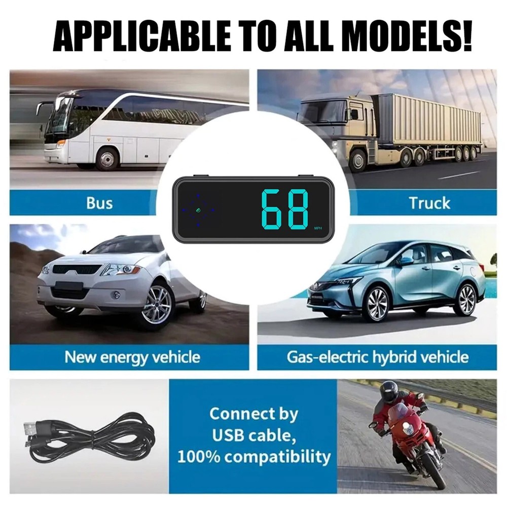 Mini LED Digital Speedometer GPS Car HUD Head Up Display With Compass & Clock