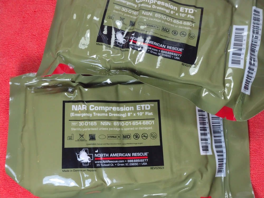 COMBAT MEDIC NAR Compression ETD Emergency Trauma Dressing 8"X10" FLAT Exp 2033