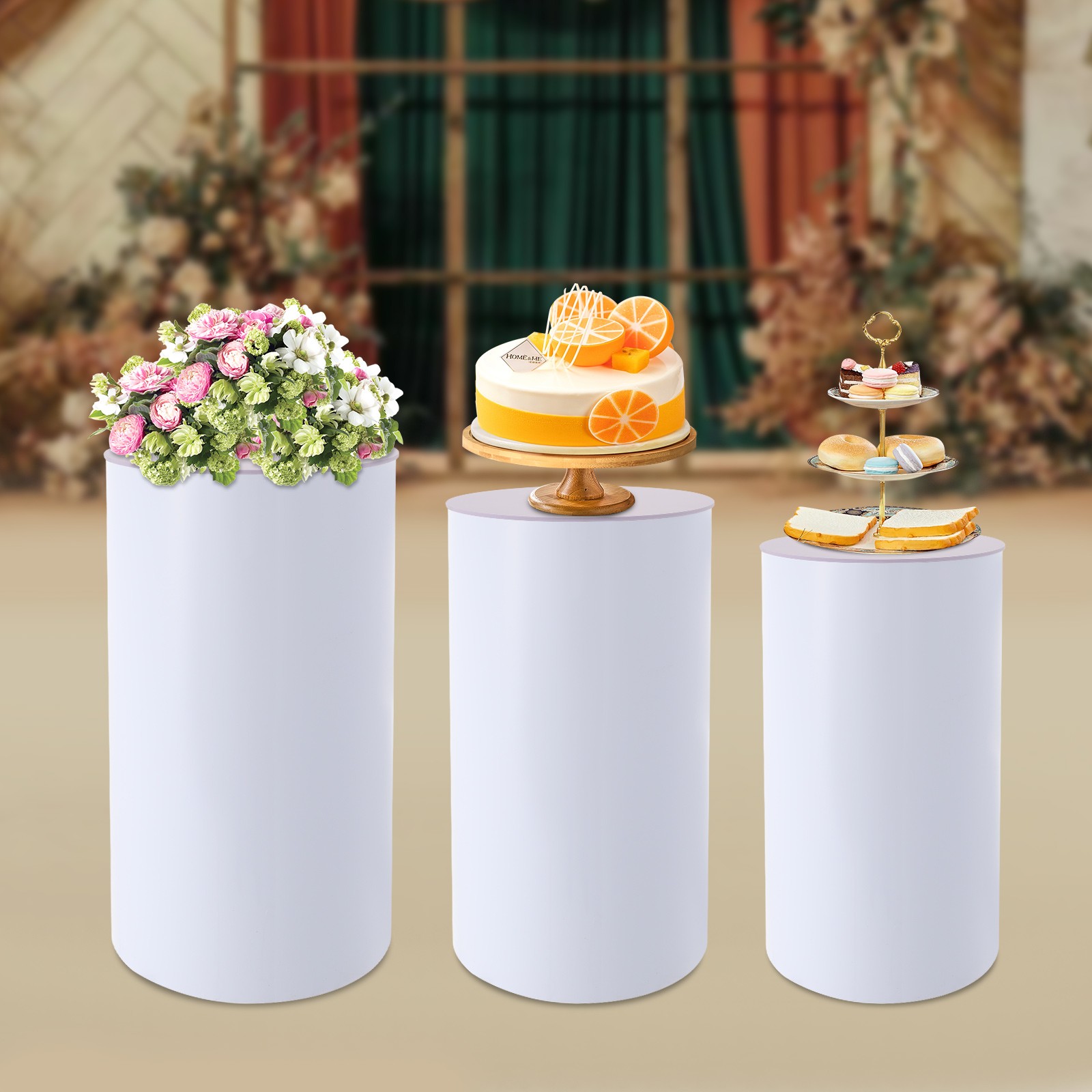 3* White Acrylic Cylinder Plinth Pedestal Stands Wedding Party Decorations