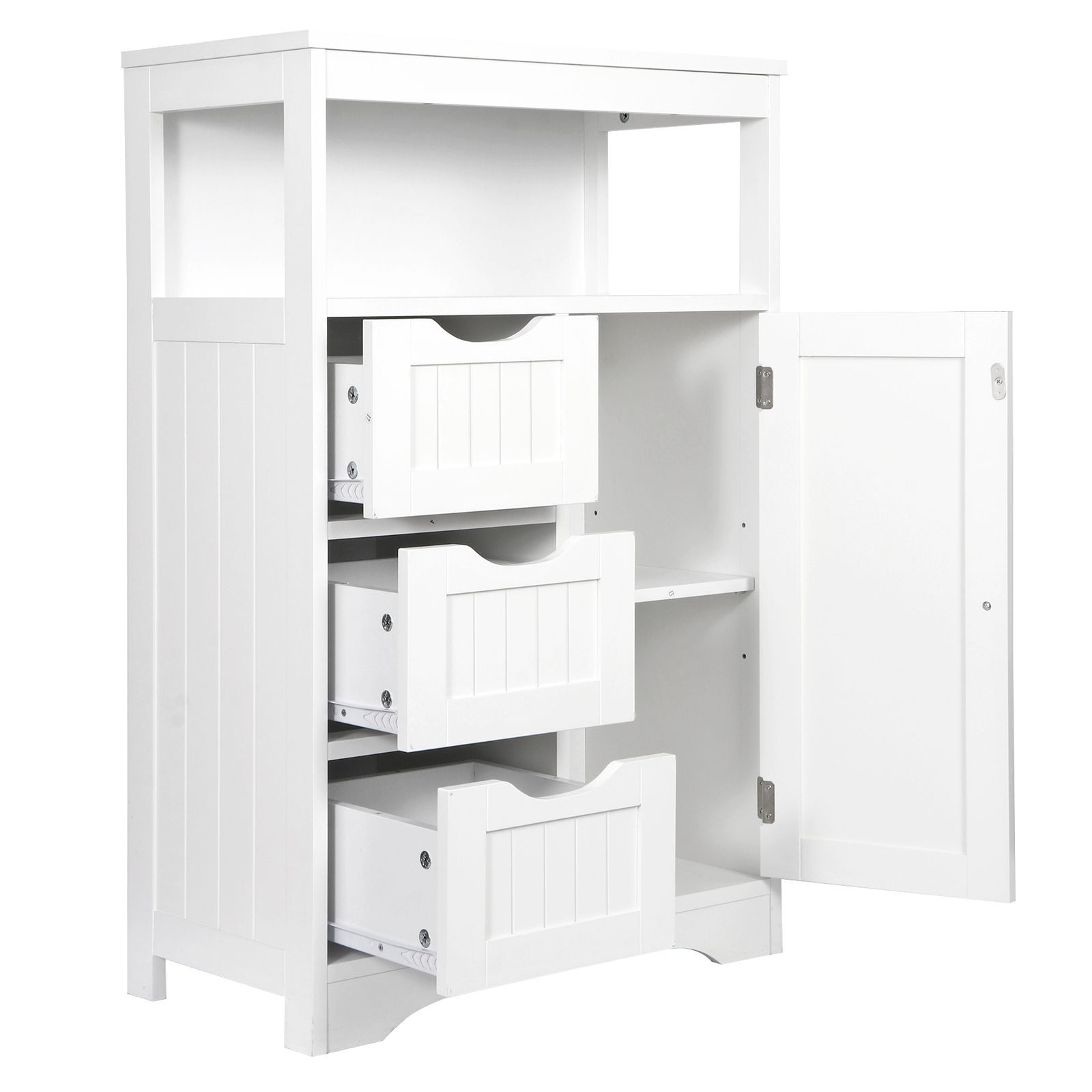 Bathroom Floor Storage Cabinet Organizer w/ 3 Drawers and Adjustable Shelf White