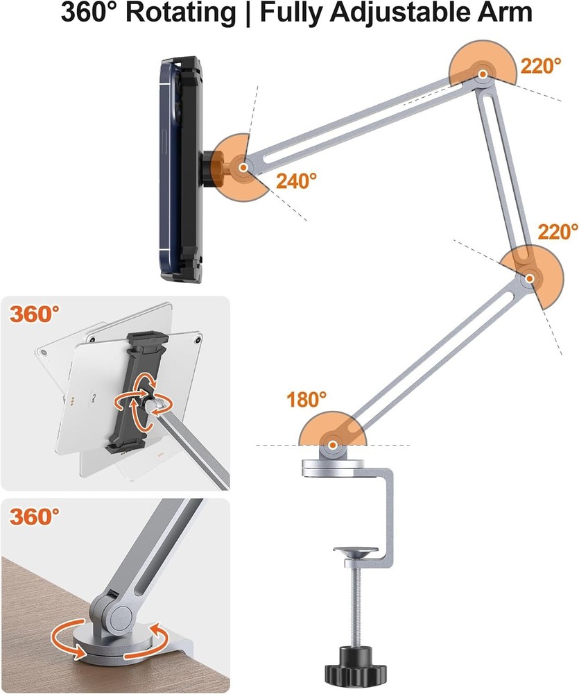 Adjustable Tablet Arm Mount with Super Grip Clamp