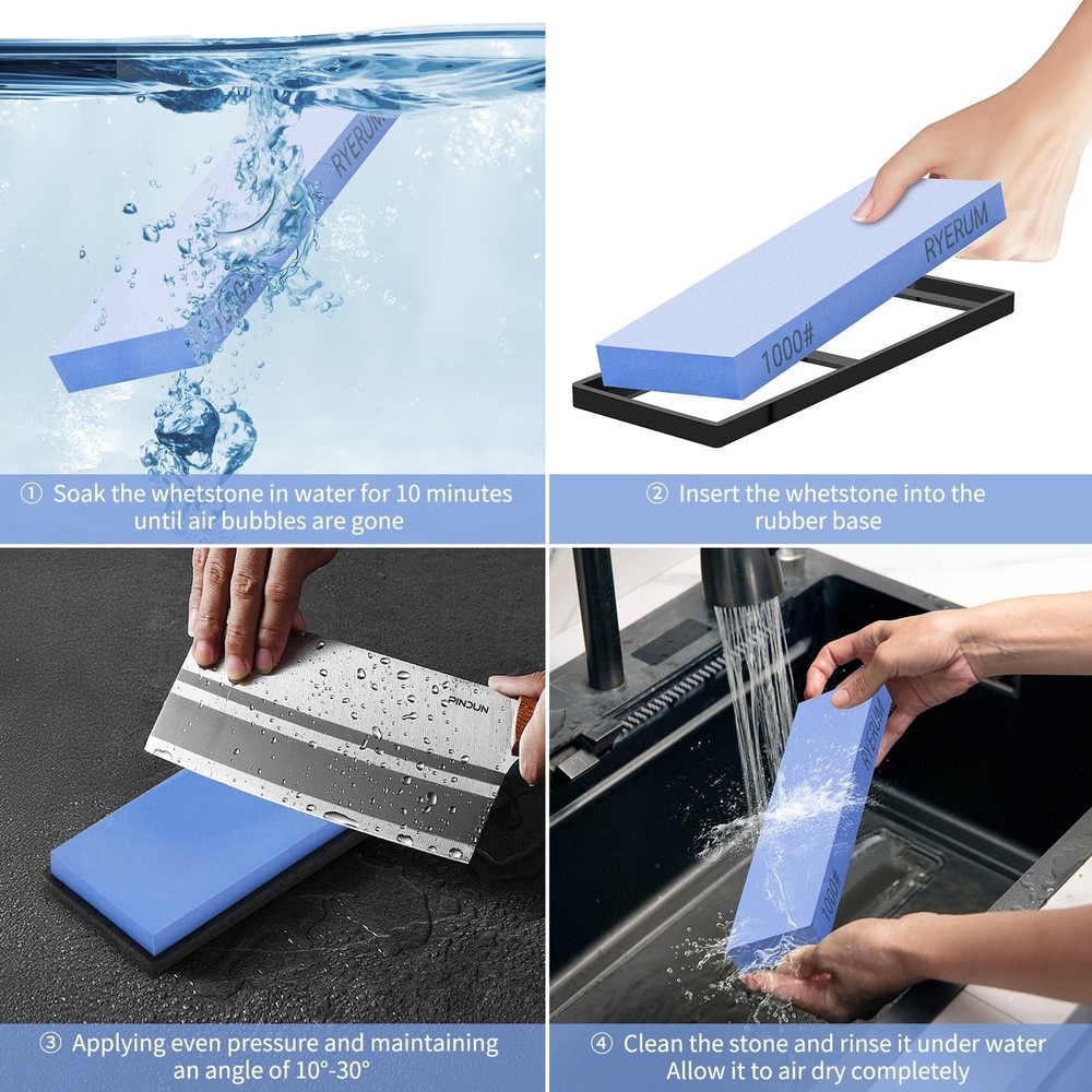 Sharpening Stone 1000 Grit Single Sided Whetstone with Non-Slip Rubber Base