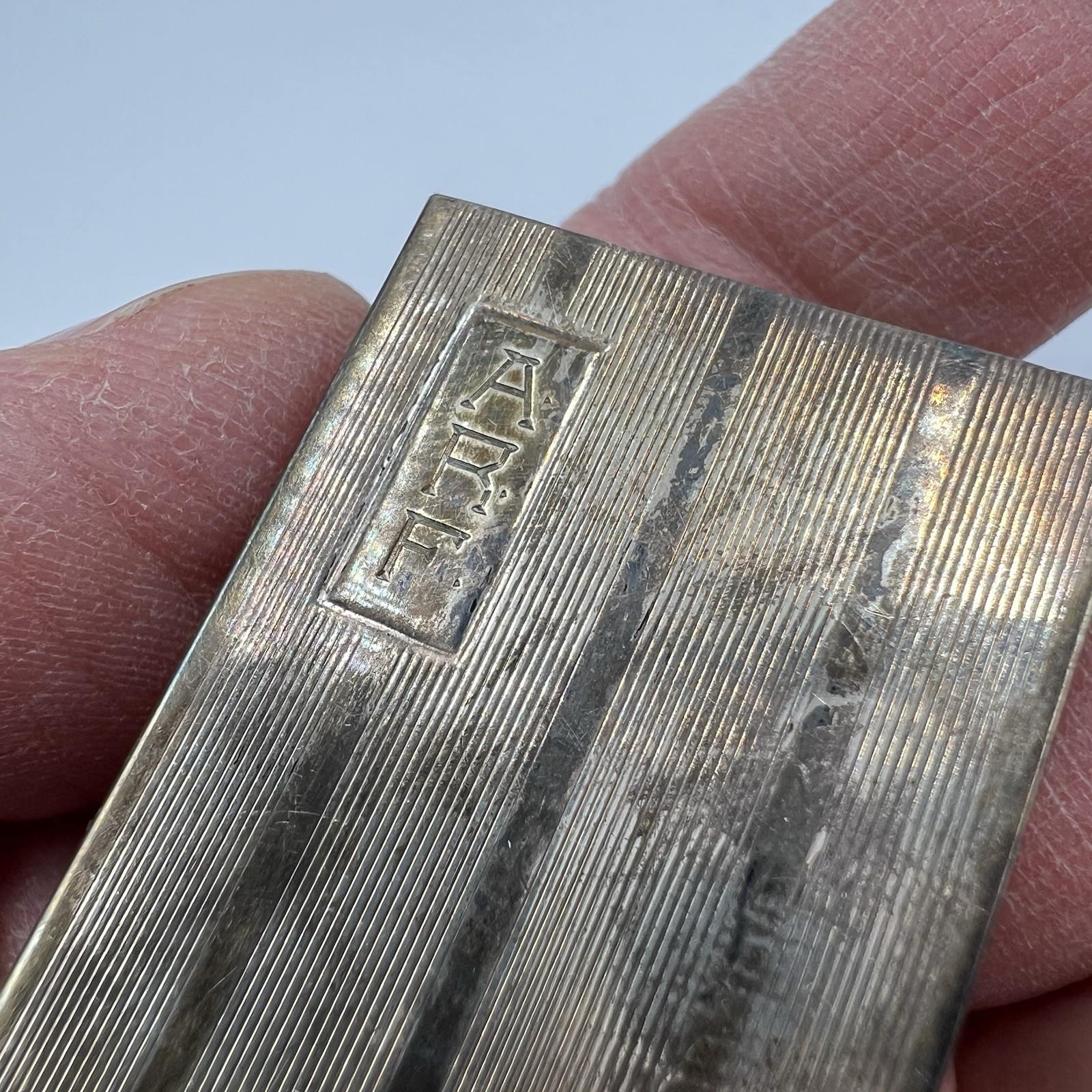 Vintage Art Deco Sterling Silver Match Box Cover Match Book ARF Monogram Stripe