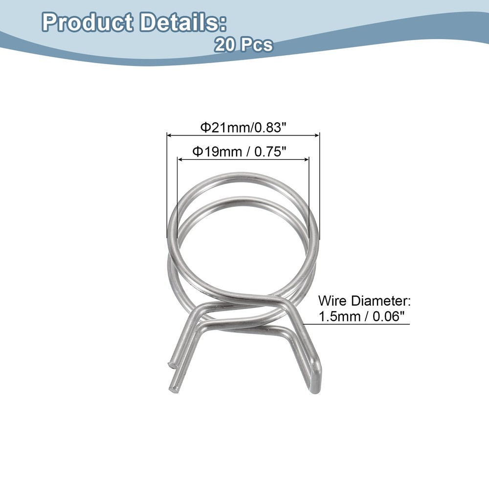 20Pcs 19mm/0.75inch Double Wire Spring Hose Clamp Adjustable Spring Clips