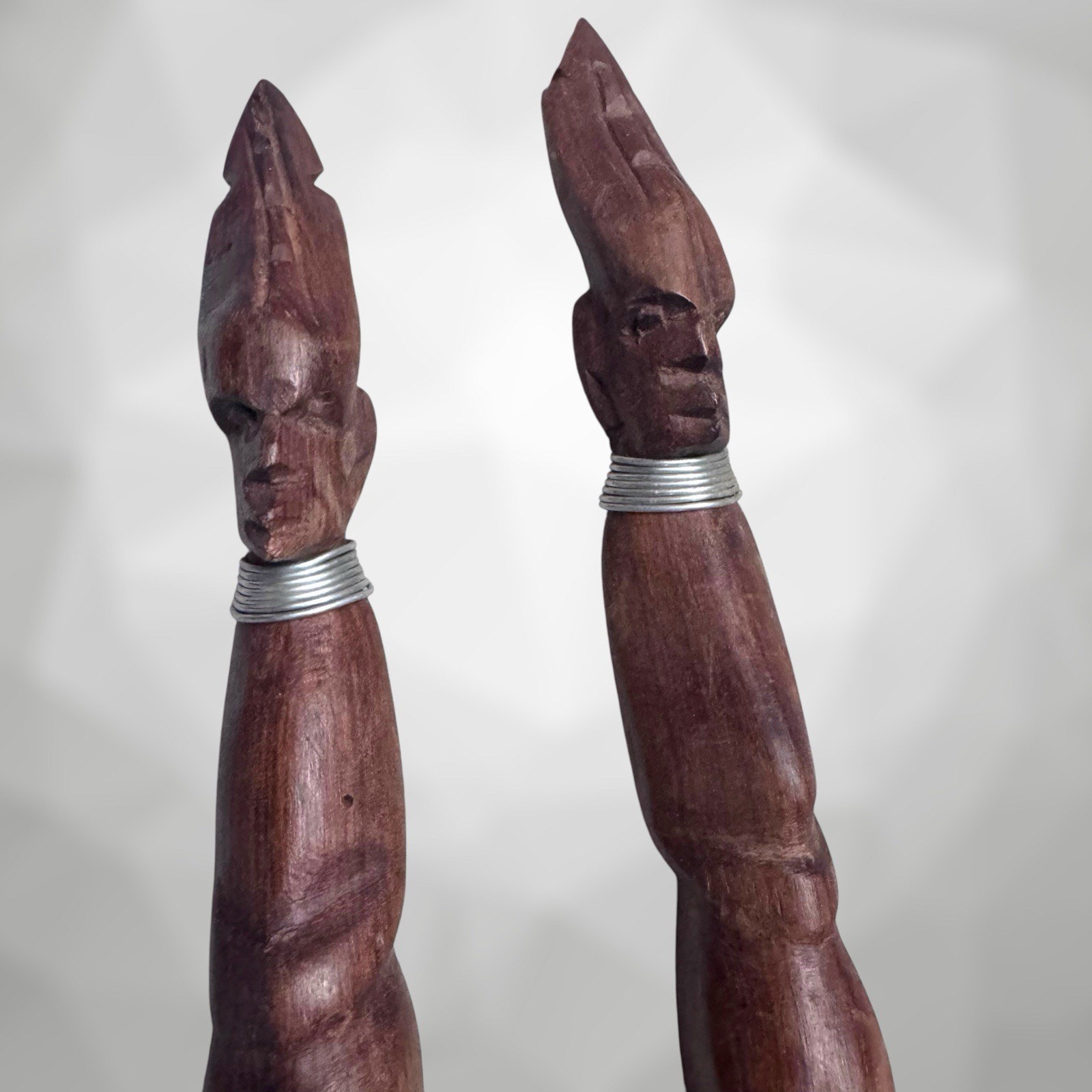 Vintage African Hand-Carved Wooden Large Spoon & Fork Set 14" Tribal Decor