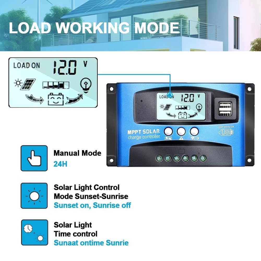 MPPT Solar Charger Controller Battery Regulator Dual USB LCD Display 100A