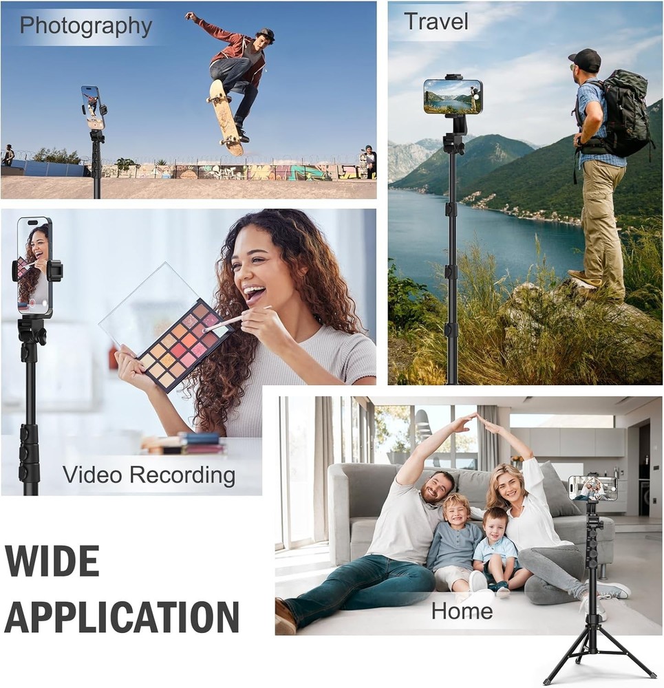 Lightweight 64” Tripod for Cell Phone & Camera – Adjustable Height & Easy Setup