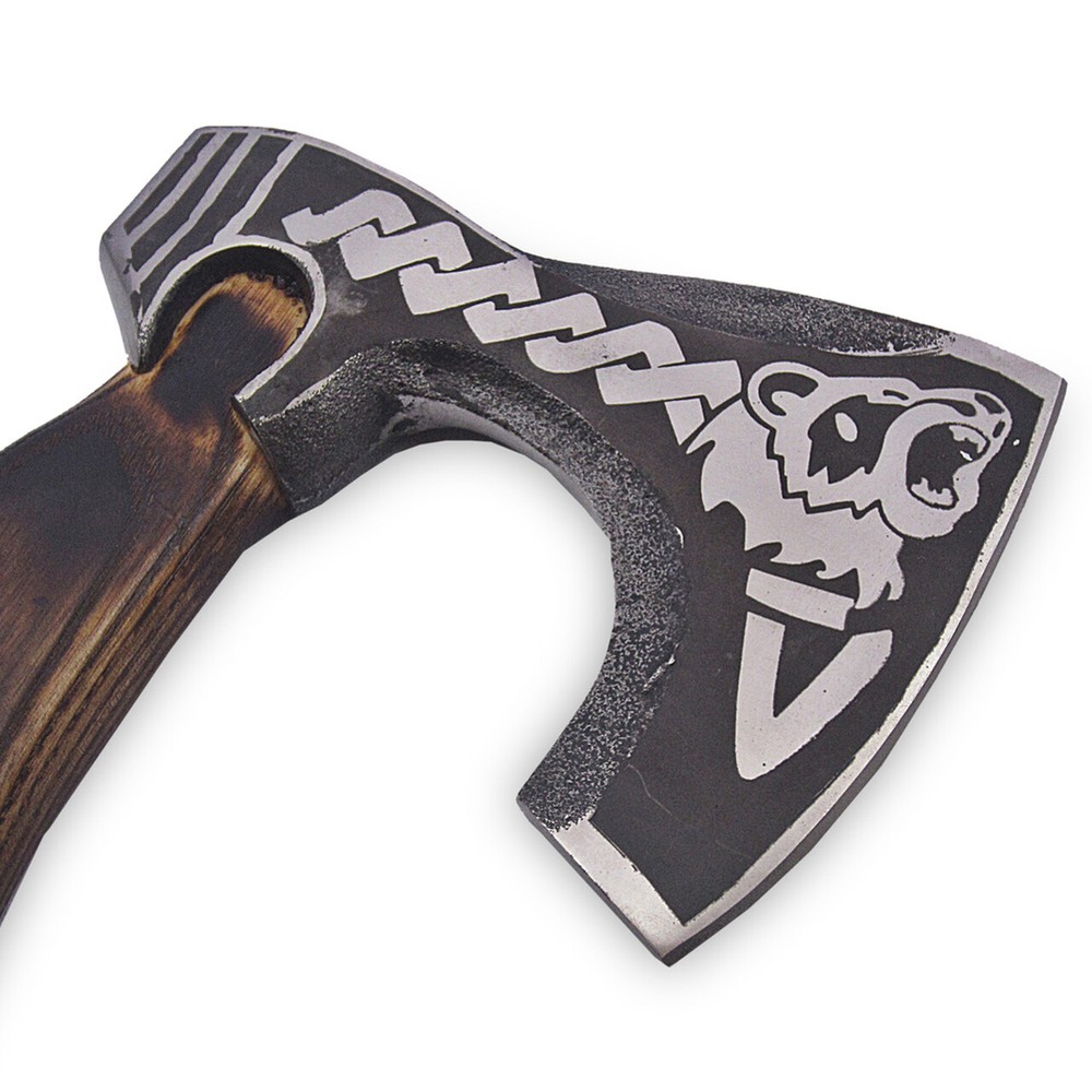 Hand Forge Alaska Brown Bear Head Etched Axe