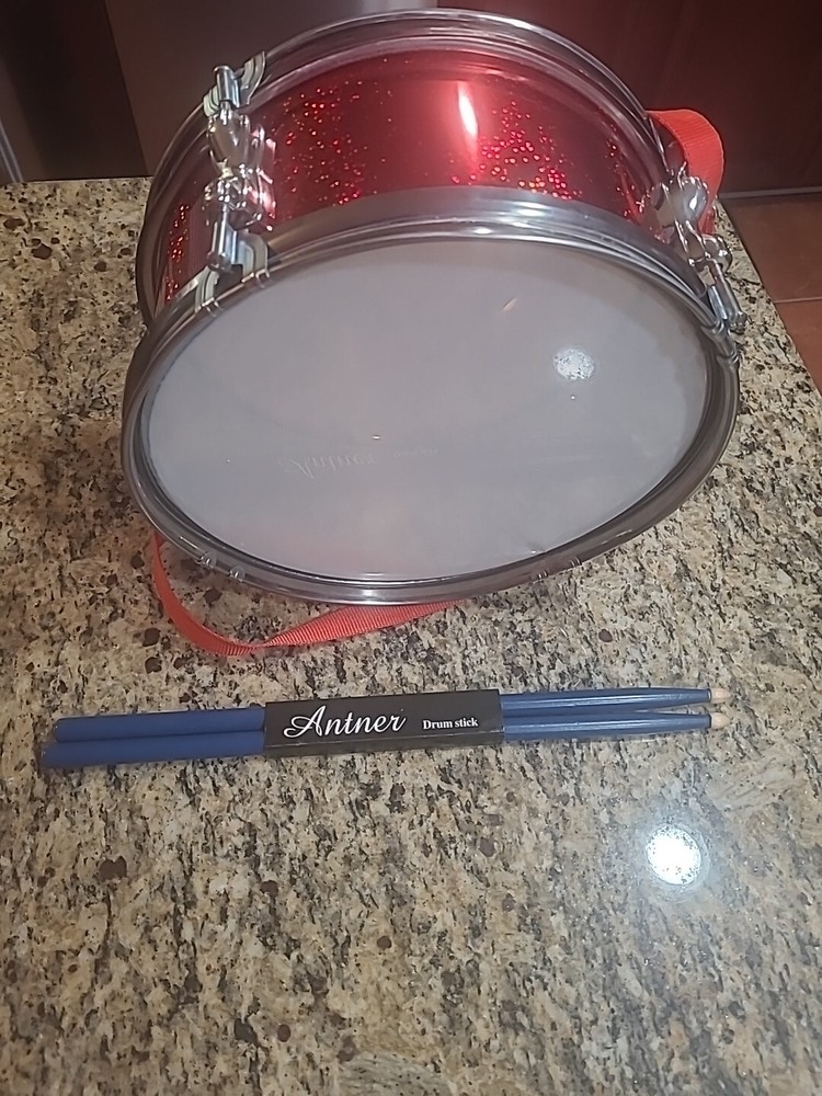 Red Snar Drum With Harness And Drum Sticks