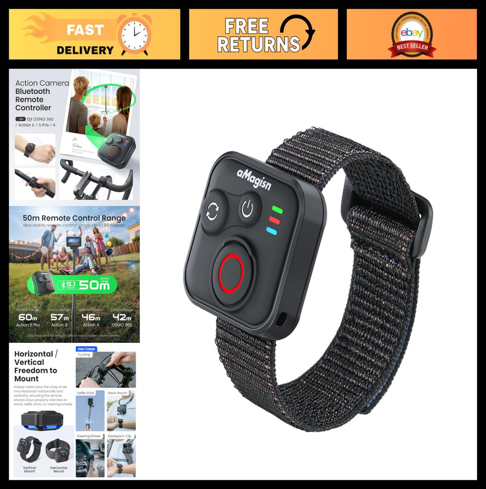 Wireless Bluetooth Remote Control for DJI Osmo Action 6/5/4 - 50M Range, Smart A