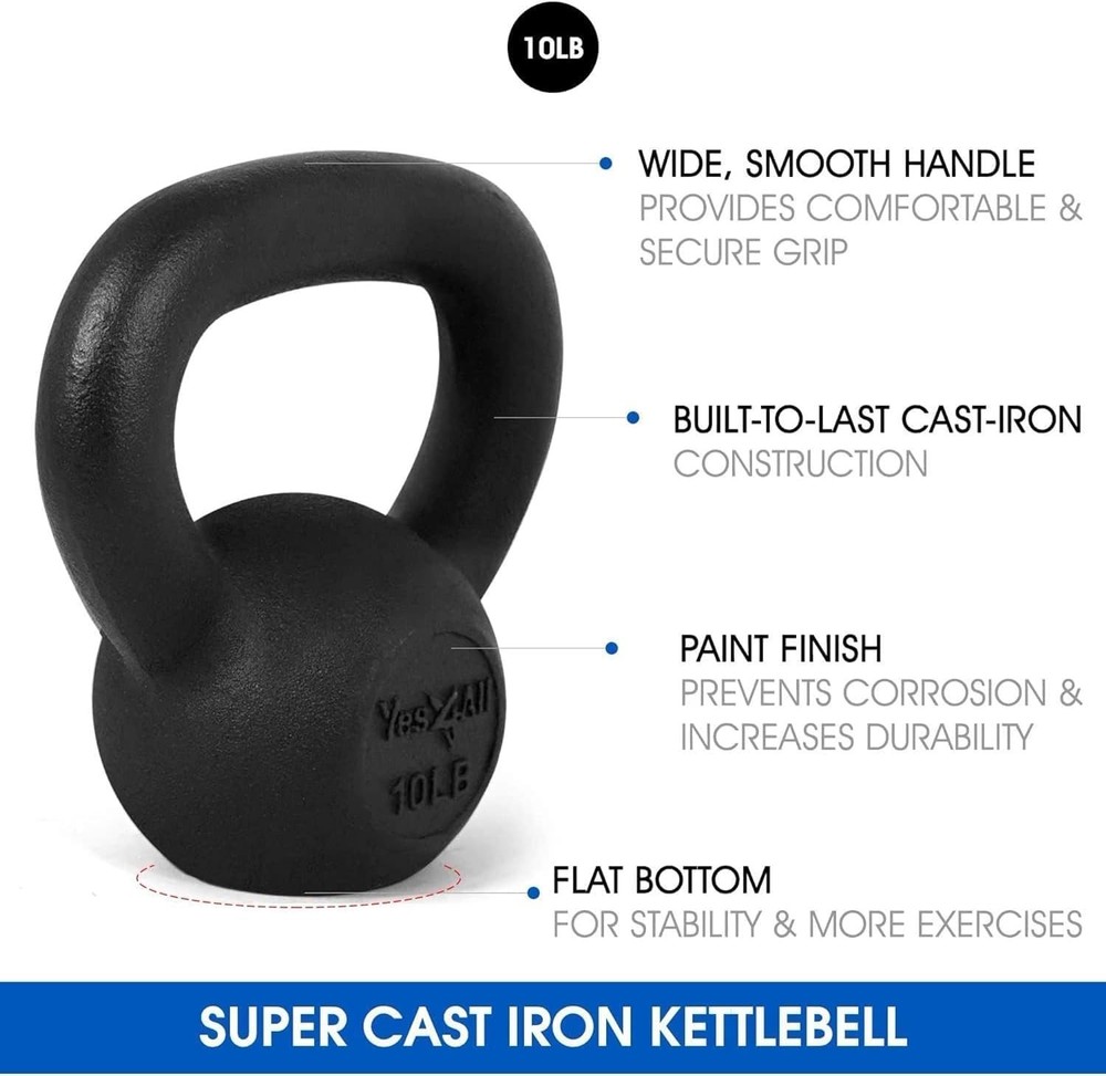 Cast Iron Kettlebell Pair 10LB: Solid Strength Training Weights, Smooth Handle