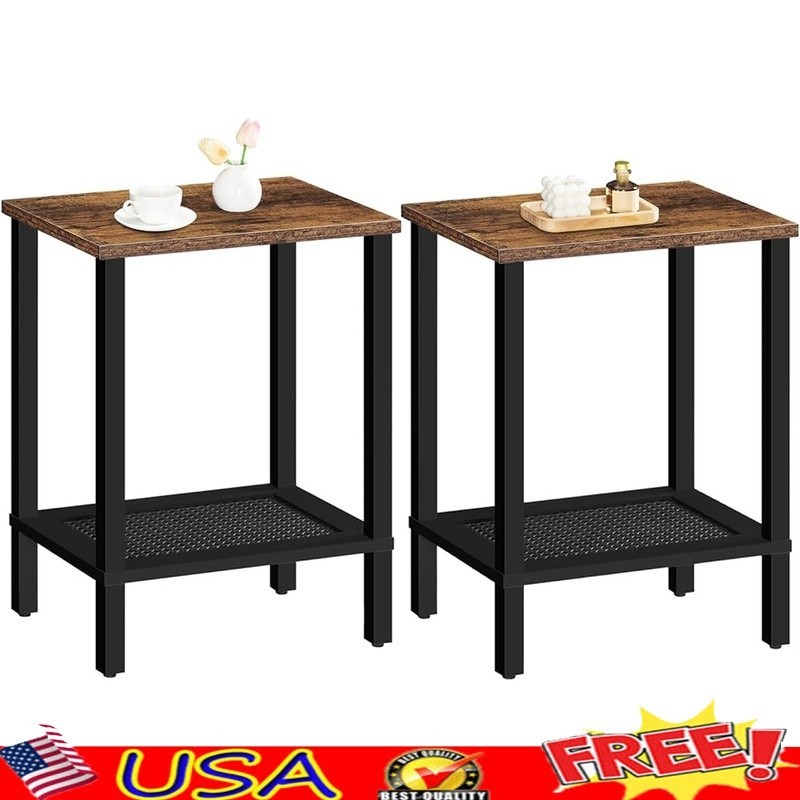 Multi-Functional Space Saving End Table W/ 2-Tier Storage Shelf Home Use