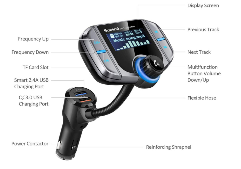 Transmisor FM Radio Bluetooth USB Para Carro Auto For Car Con Pantalla Digital