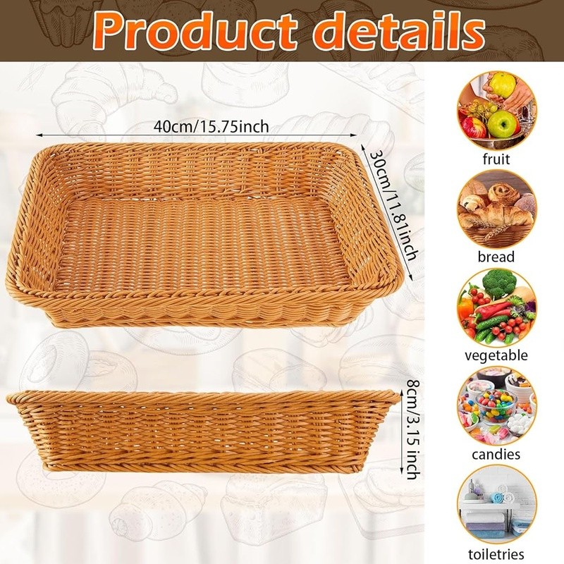 10 Pcs Rectangular Wicker Baskets Food Storage Serving Display Fruits Snacks New