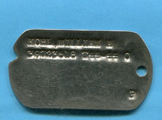 ORIGINAL WORLD WAR 2 DOG TAG WILLIAM A KOHL T-44 O P