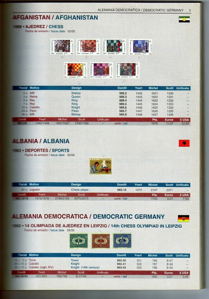 Domfil Chess stamps catalog first edition used