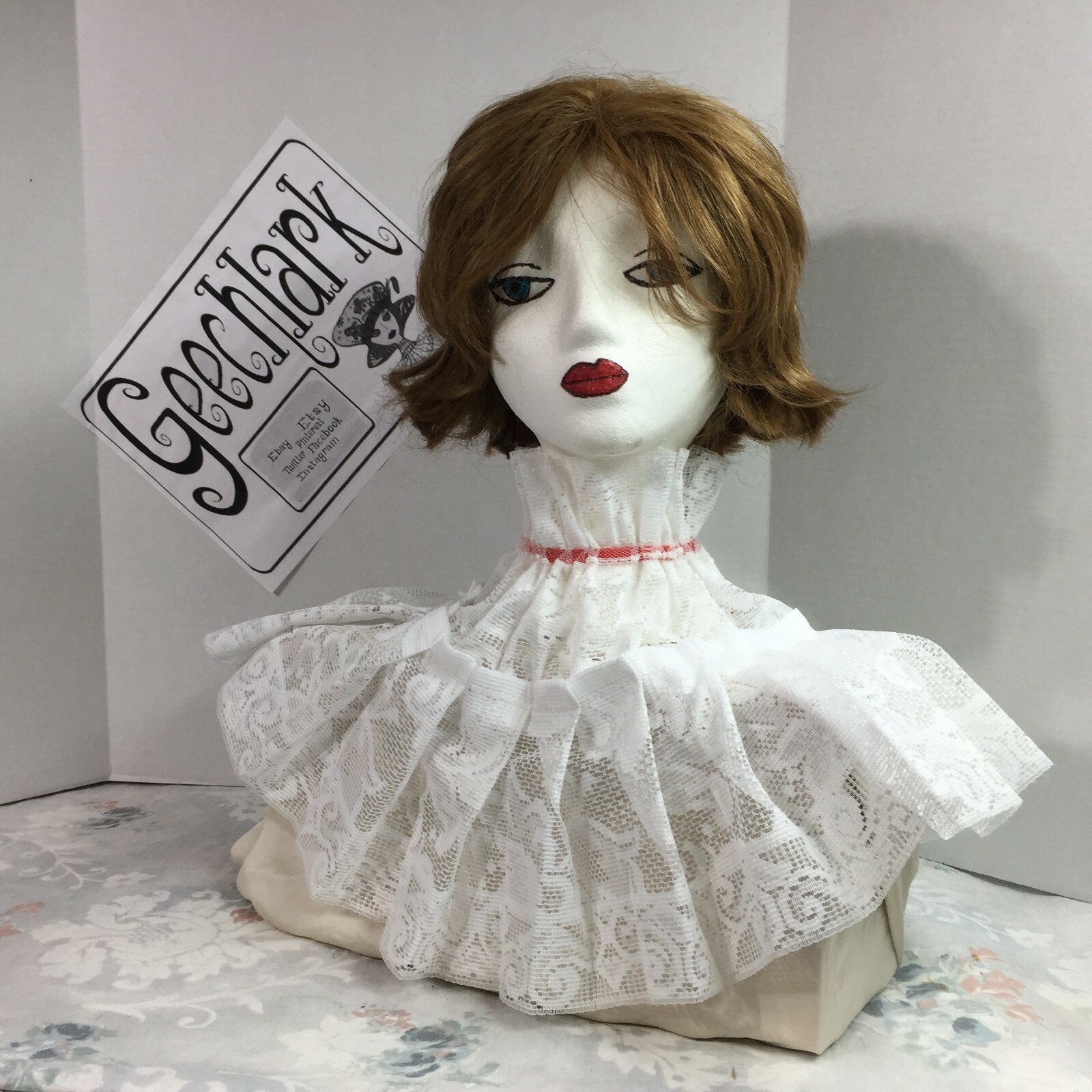 White lace Jabot  COLLAR pirate Gothic Lolita Victorian Steampunk red tie 4923