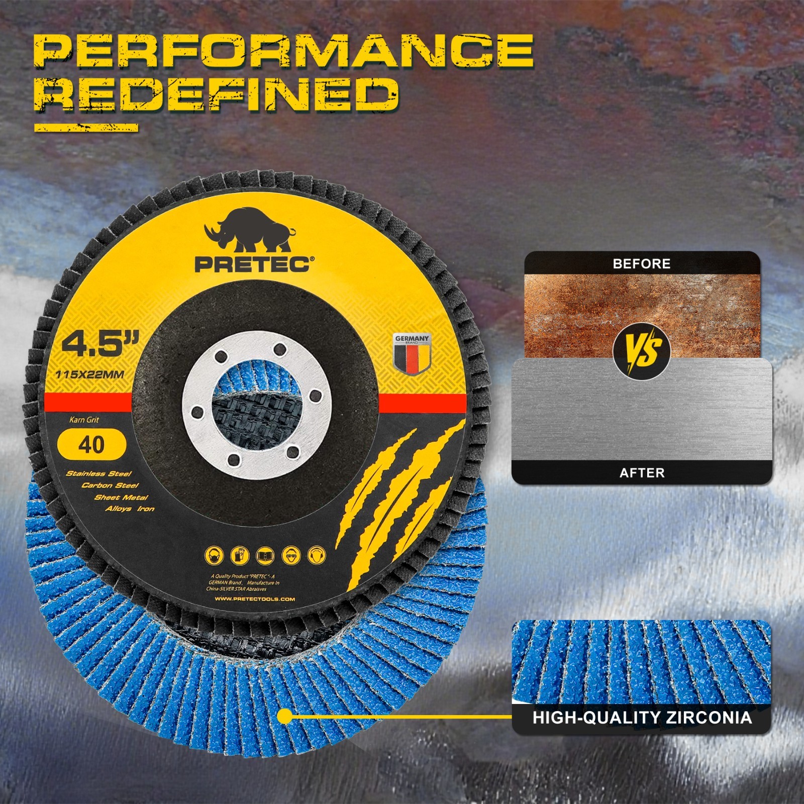 40PACK 4-1/2" Zirconia Flap Disc Set for Angle Grinder, Grinding Wheels 40 Grit