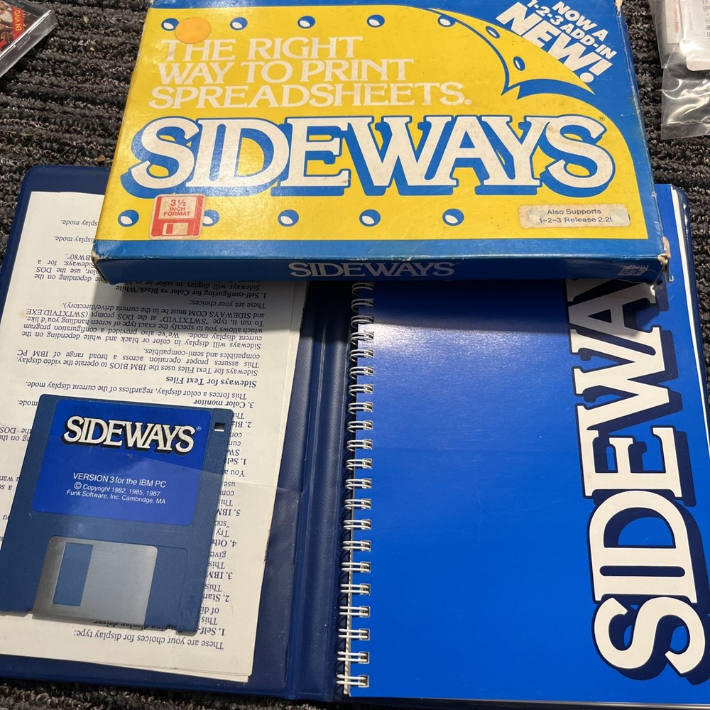 Sideways Software IBM PC Funk MANUAL, 1987 Rotate Spreadsheets for Dot Matrix
