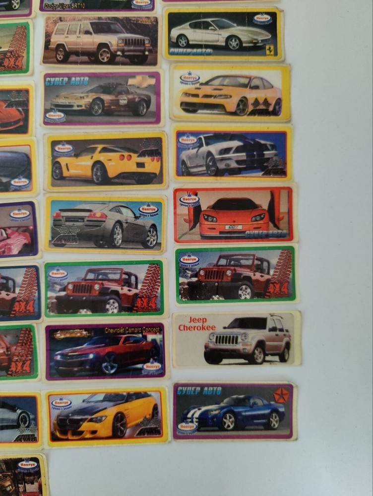 Chewing Bubble Gum Stickers 46 Pieces car models. 2000s
