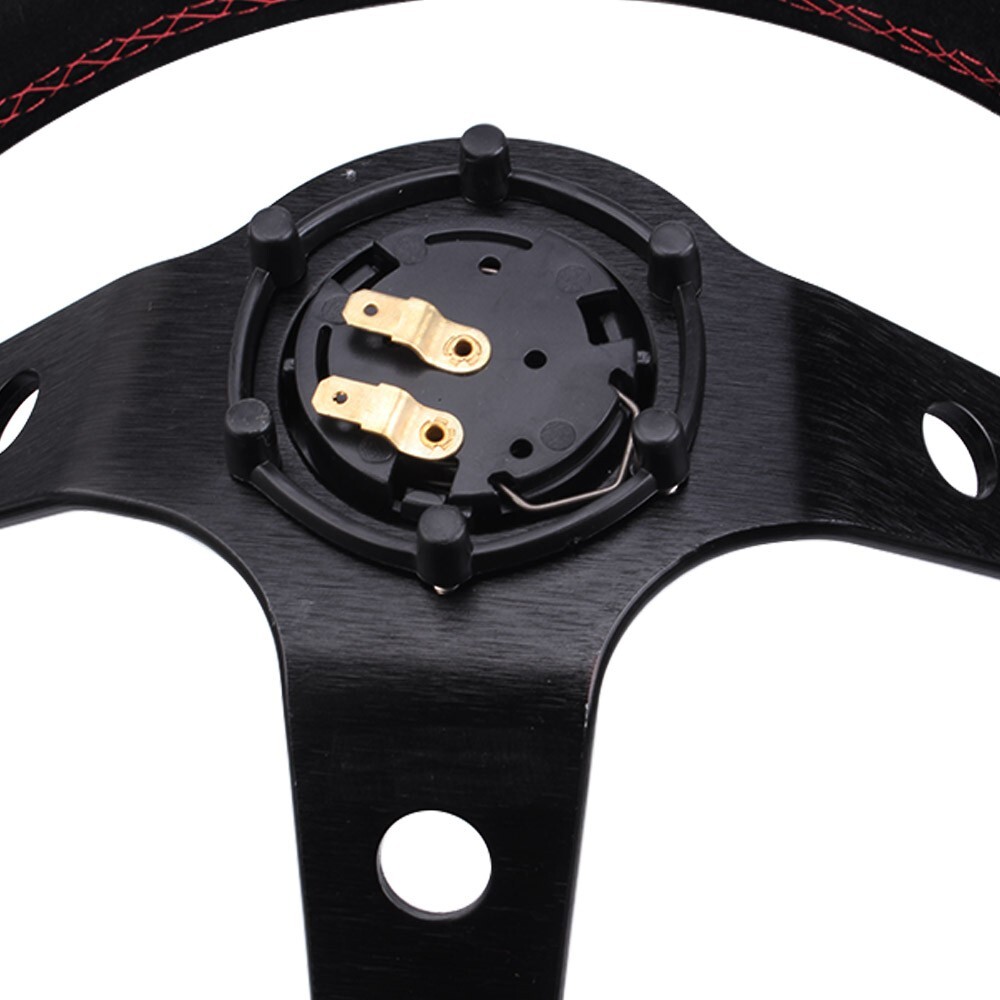 14" Universal Deep Dish Suede Racing Steering Wheel & Ball Quick Release Adapter