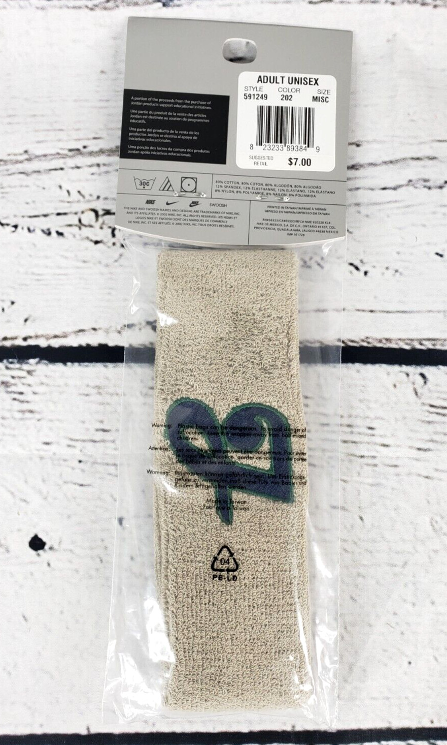 Vintage Nike Michael Jordan Jumpman Sweat Headband Gray & Navy Blue - NEW