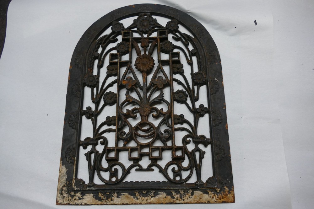 antique cast iron ornamental architectural Aesthetic tombstone heating grate
