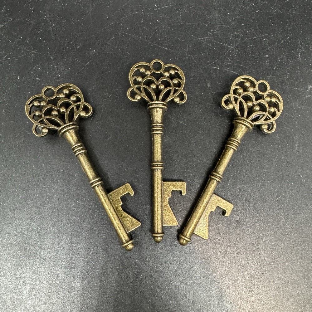 3 Antiqued skeleton key bottle openers