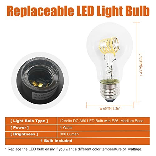 12V RV Pendant Dining Table Light with Replaceable Bulb (1 X E26 Bulb