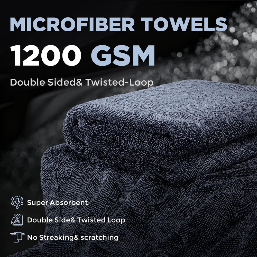 LBLVBNEWD 2-Pack 1200GSM Microfiber Car Drying Towels, Extra Large Twisted-Lo...