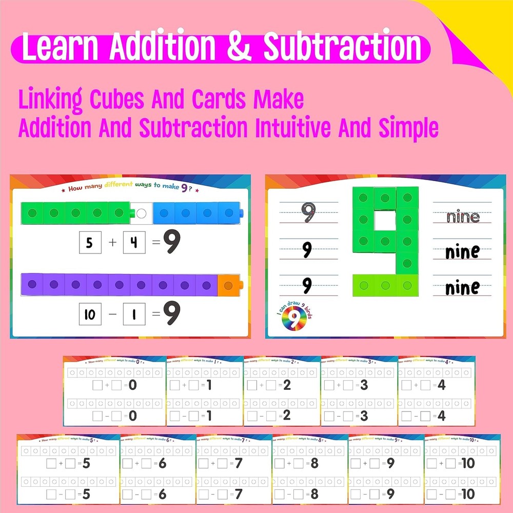 Math Linking Cubes, 100 Math Cube Manipulatives with 30 Learning Activities Numb