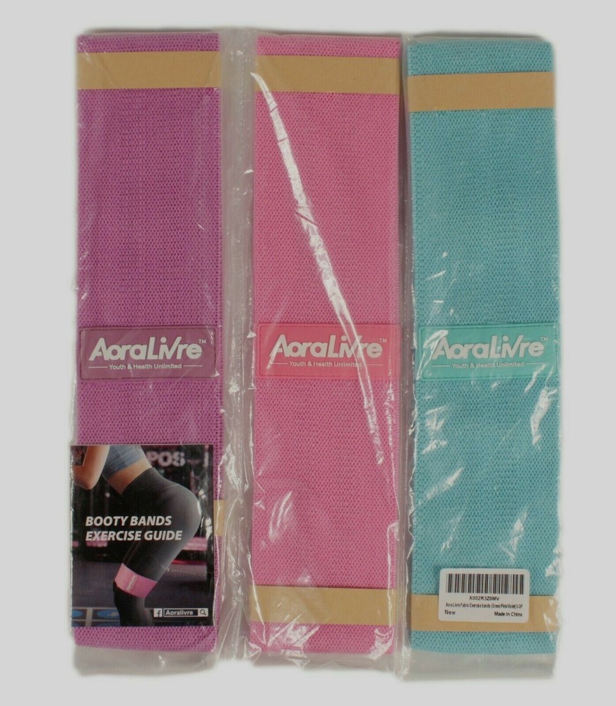 Booty Bands 3 Pack Set-Workout Program Strength Fabric Exercise Guide NEW