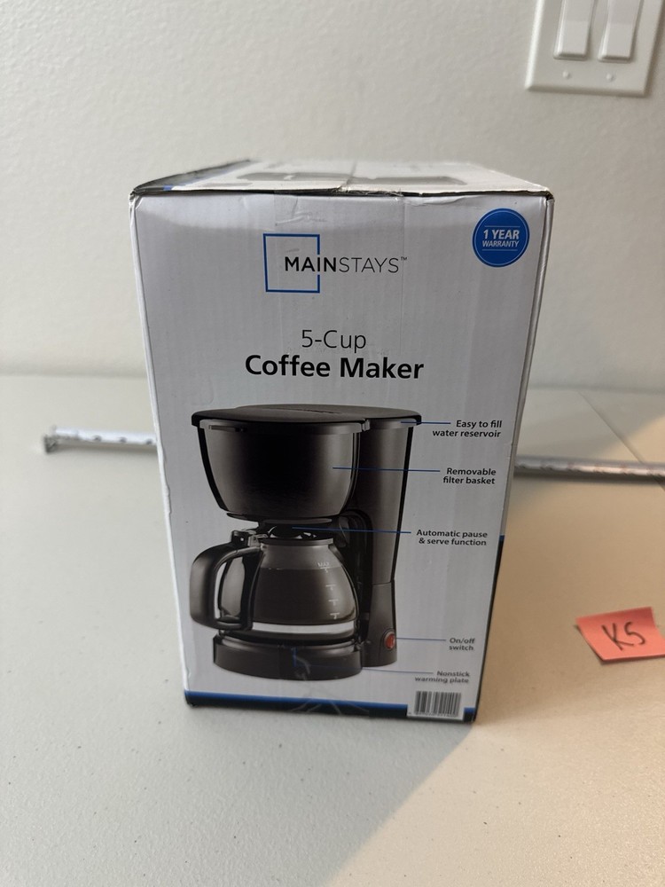 Mainstays 5 Cup Black Coffee Maker with Removable Filter Basket New