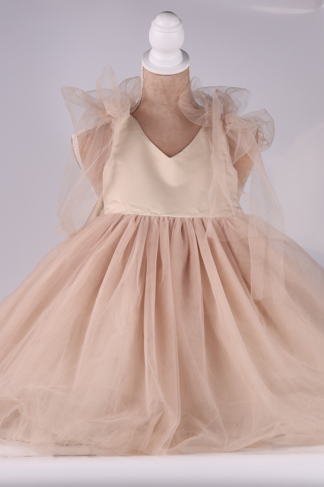 New Beige (Nude) Satin & Tulle Flower Girl Dress w/ Removable Tulle Train 3T-4T