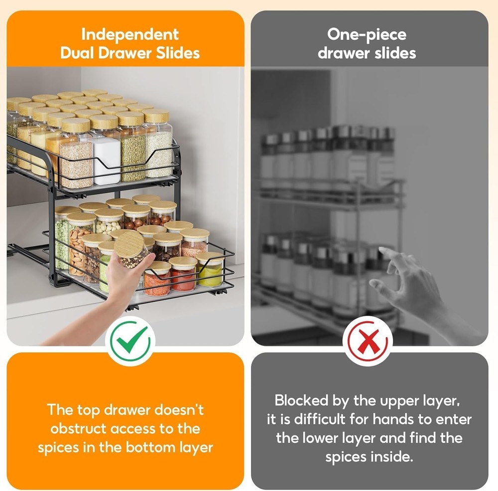 Spice Rack Organizer for Cabinet, 2 Tier Vertical Pull Out Spice Rack – Heavy...