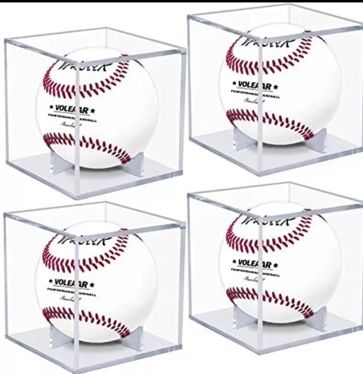 Baseball Display Case (4 Pack), UV Protected Acrylic Square Baseball Holder,