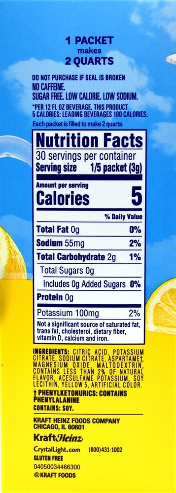4 12-Quart Boxes Crystal Light Lemonade Drink Mix
