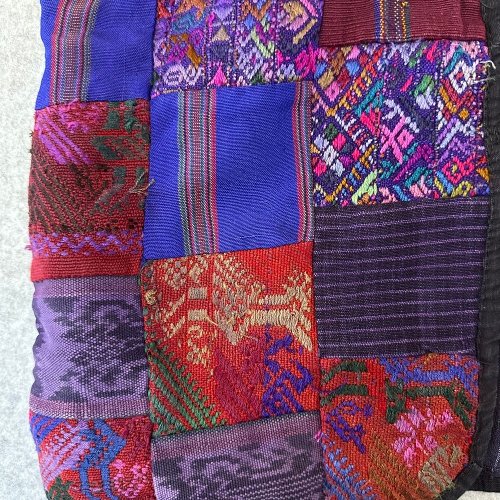 Artisan Made Patchwork Vest Guatemalan Textile Boho Pinstripe Back Multicolor