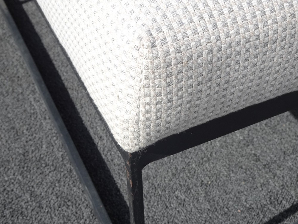 Modern White Bed Side Bench with Iron Base & Designer Fabric