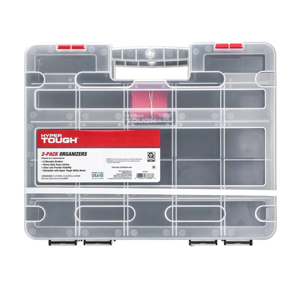 Hyper Tough 2-Pack Organizer, Stackable Plastic with 8 Movable Dividers