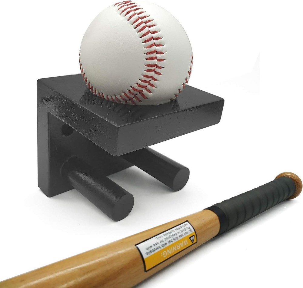 TOBWOLF Baseball Bat Rack Ball Display Holder, Solid Wood Vertical Wall Mount Br