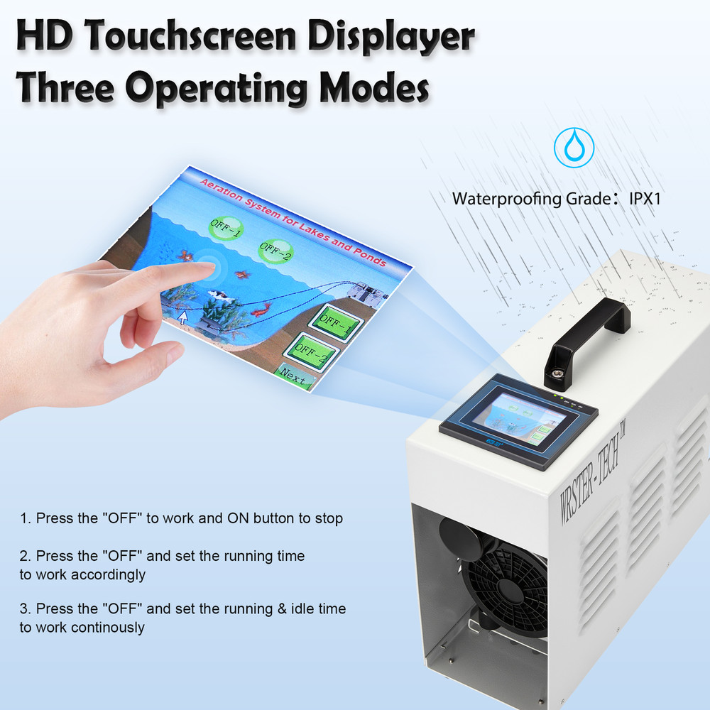 Large Pond Aerator Cabinet Touchscreen Controller Cooling Fan 2 Tubing Diffuser