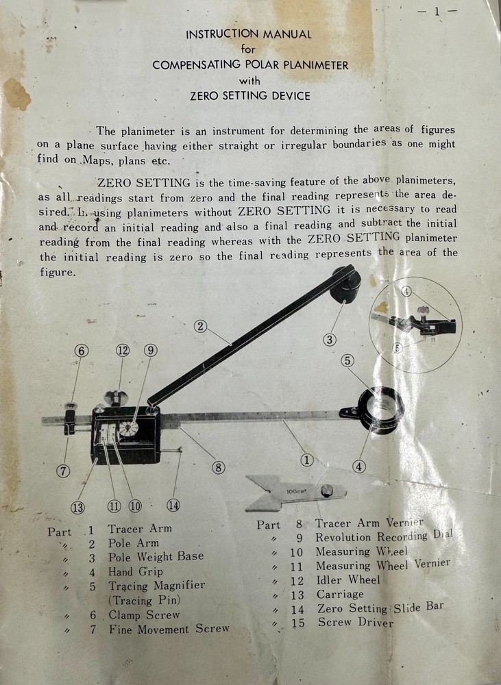 Polar Planimeter Compensating Zero Setting Japan Made KP-26/27 Manual_Fast Ship