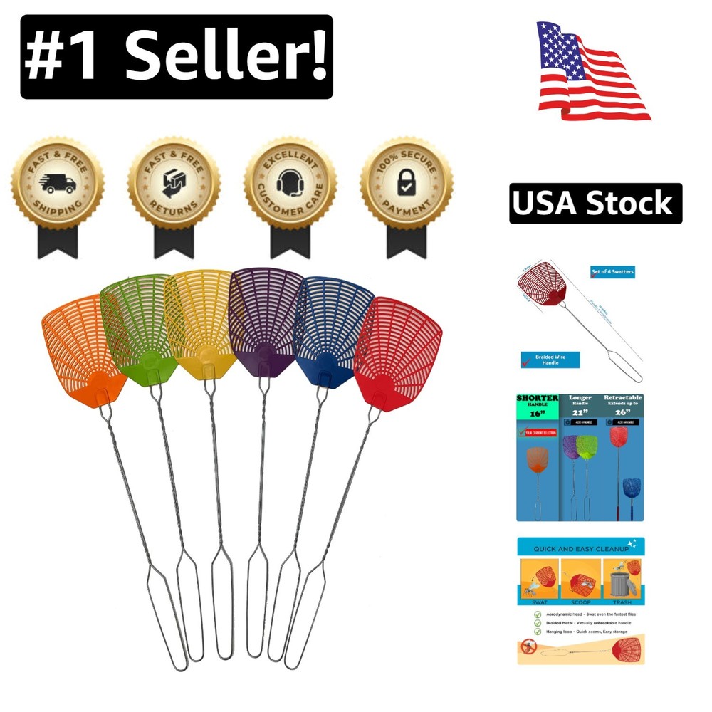 Aerodynamic 6 Pack Fly Swatter Set - Advanced Design for Efficient Bug Control