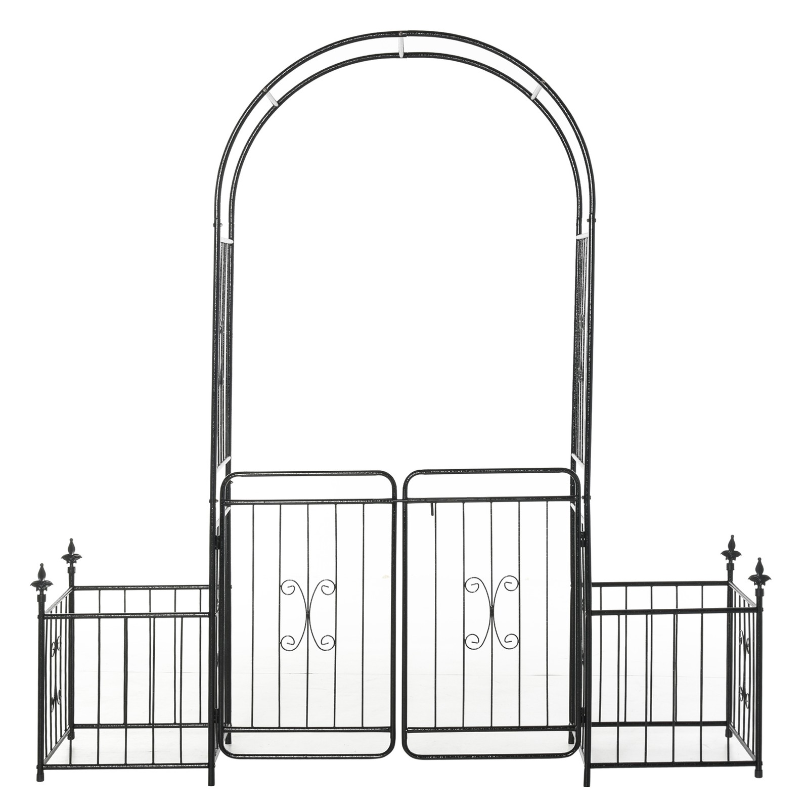 Outdoor Decorative Steel Backyard Gate & Trellis w/ Two Door Design & Scrollwork