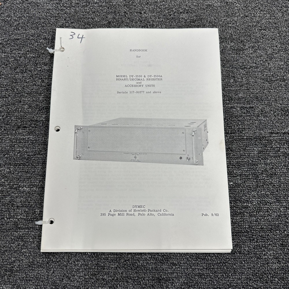 Dymec Model DY-2530 & DY-2530A Binary/Decimal Register Accessory Units Handbook