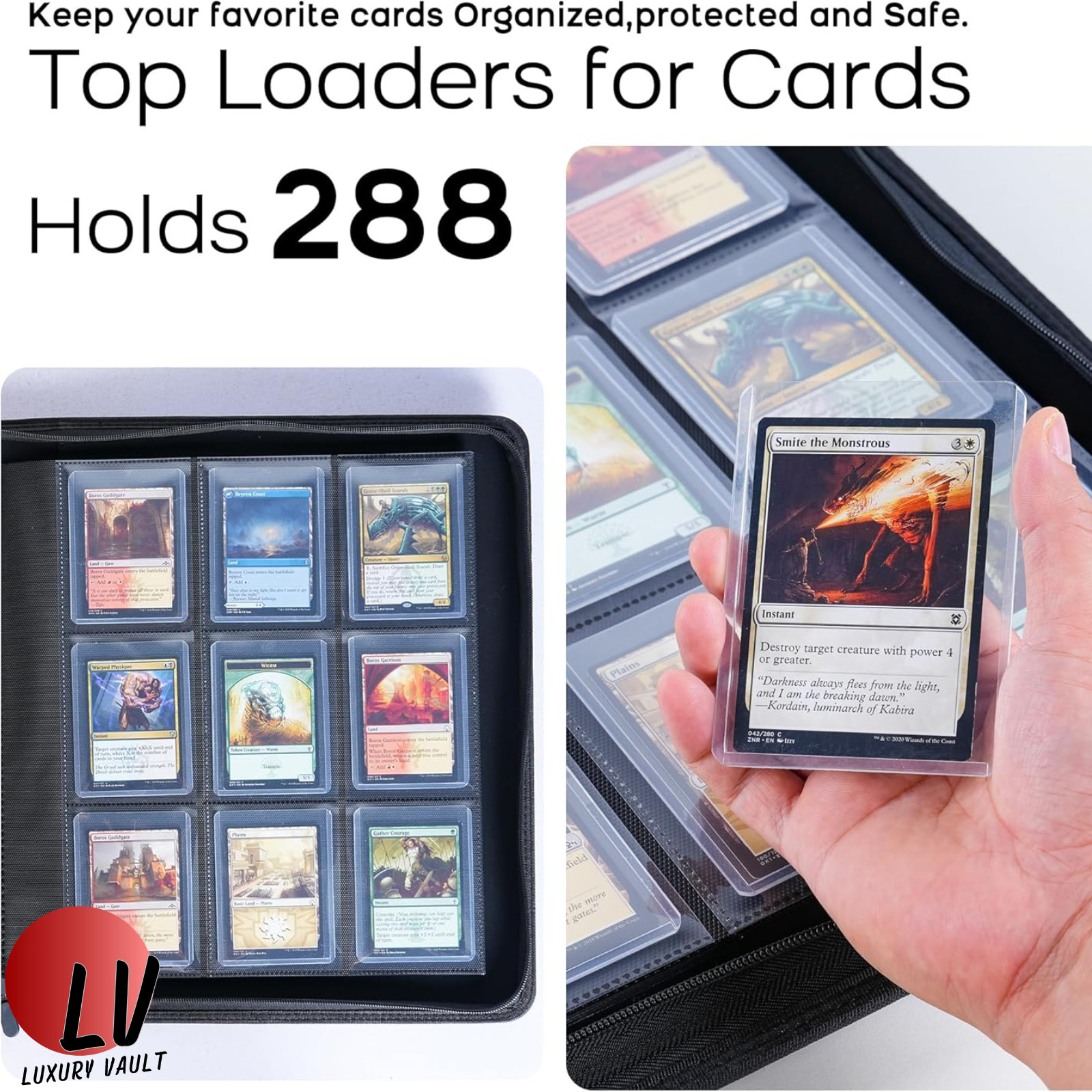 Toploader Binder Card Storage, 288 Pockets Top loader Trading Card Album Zipper